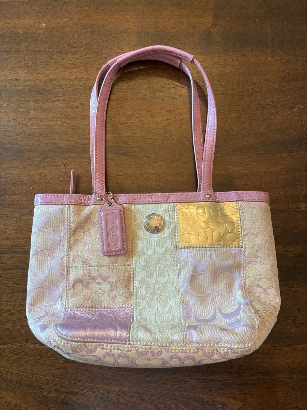 Coach Signature Patchwork Tote Bag 42479 Lavender Purple Purse Metallic Rare